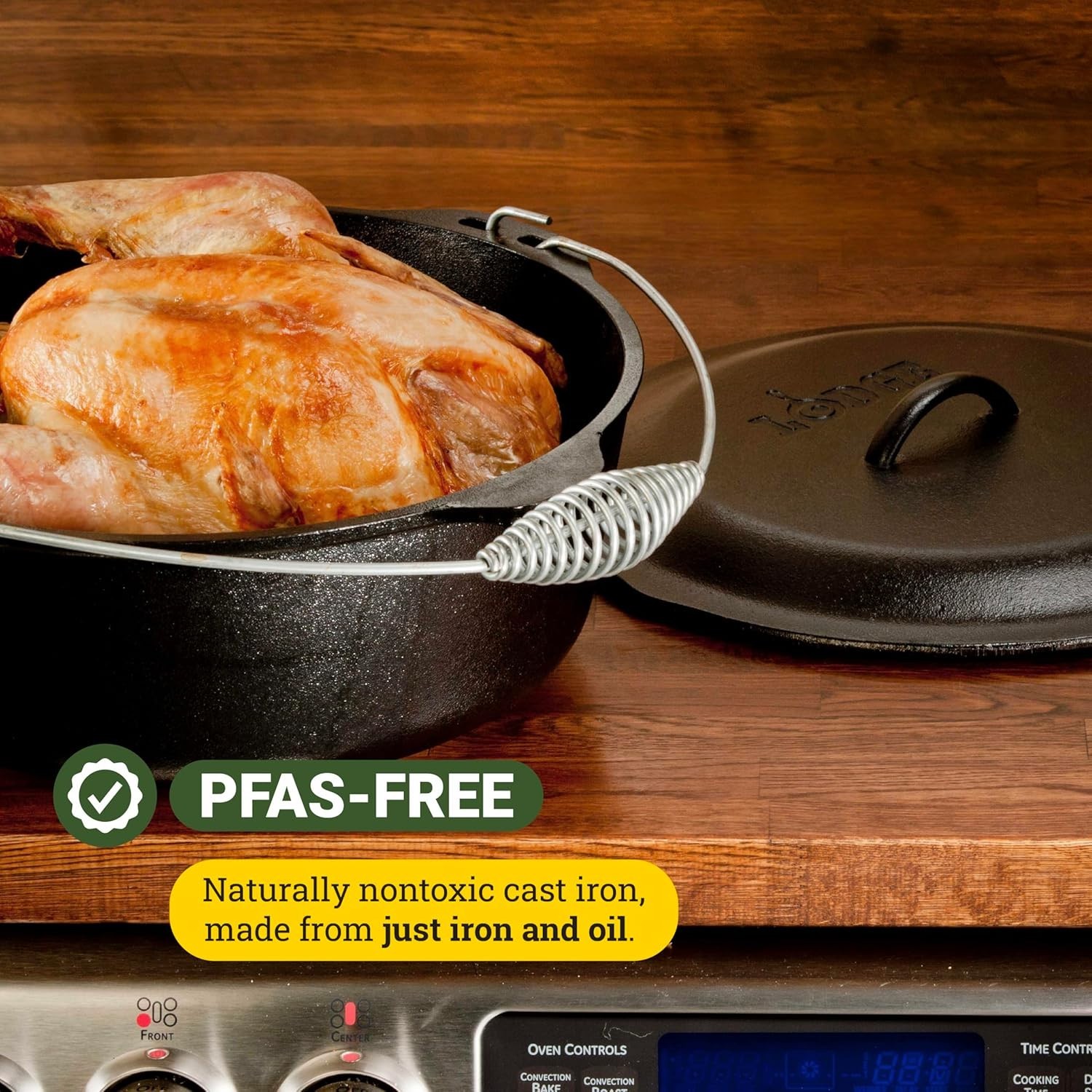 9 Quart Pre-Seasoned Cast Iron Dutch Oven with Lid, Wire Bail Handle, Black