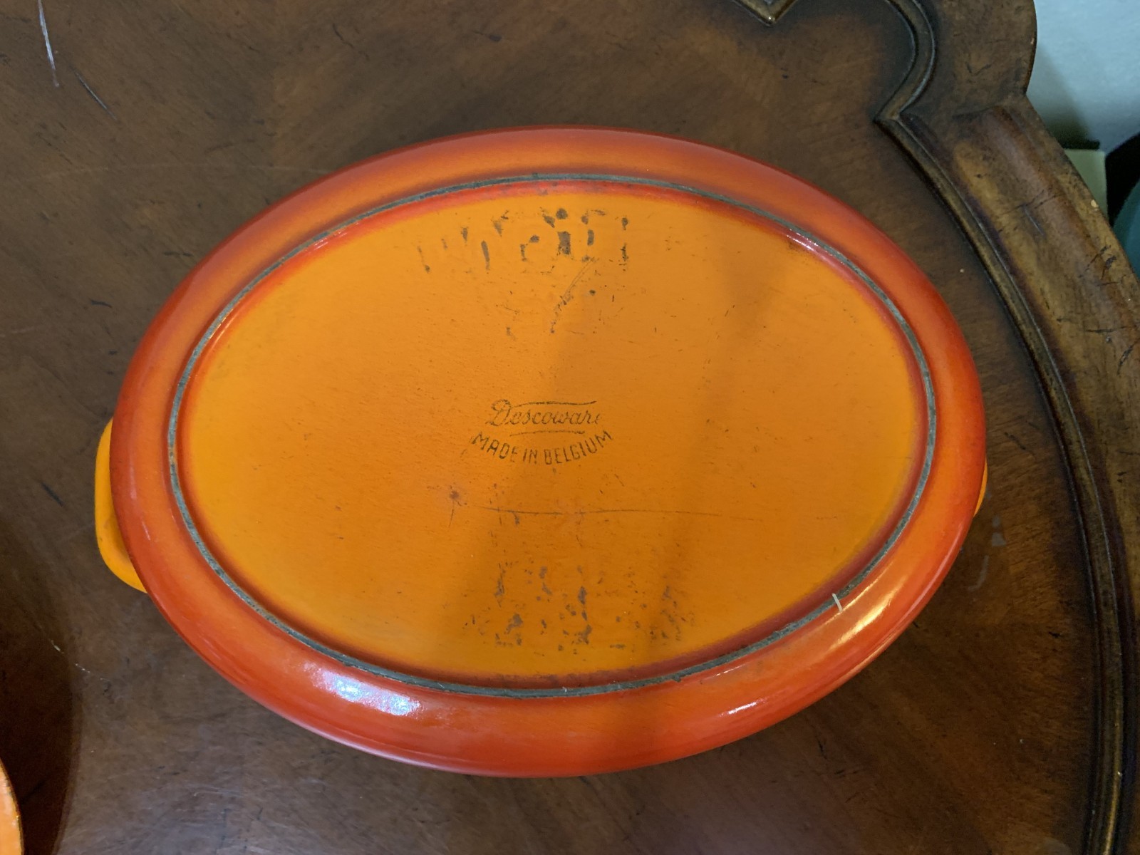 Descoware Cast Iron Enameled Flame Orange Oval Dutch Oven 4 qt Casserole Belgium
