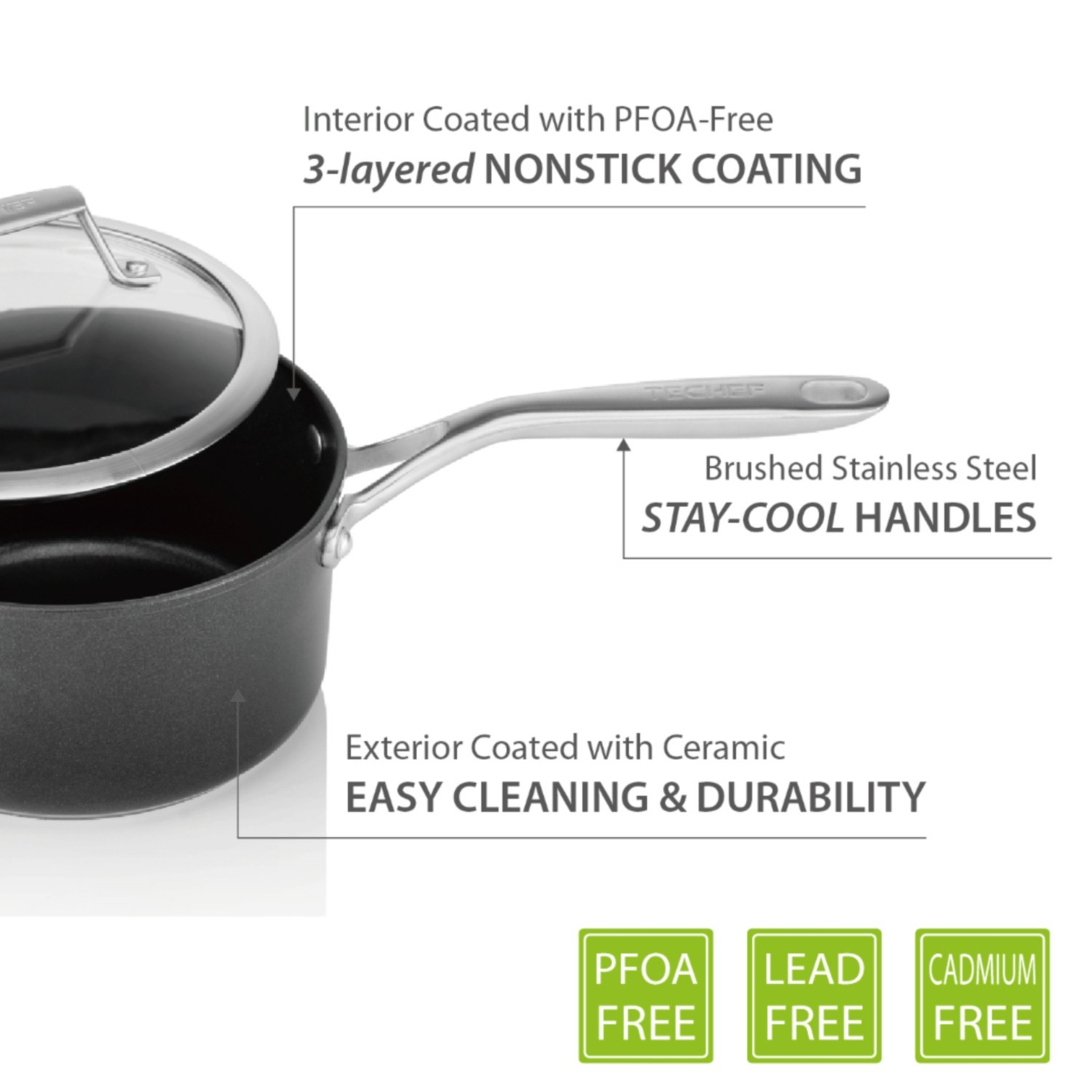 TECHEF – Onyx Collection, 2-quart Saucepan with Glass Lid, Made in Korea
