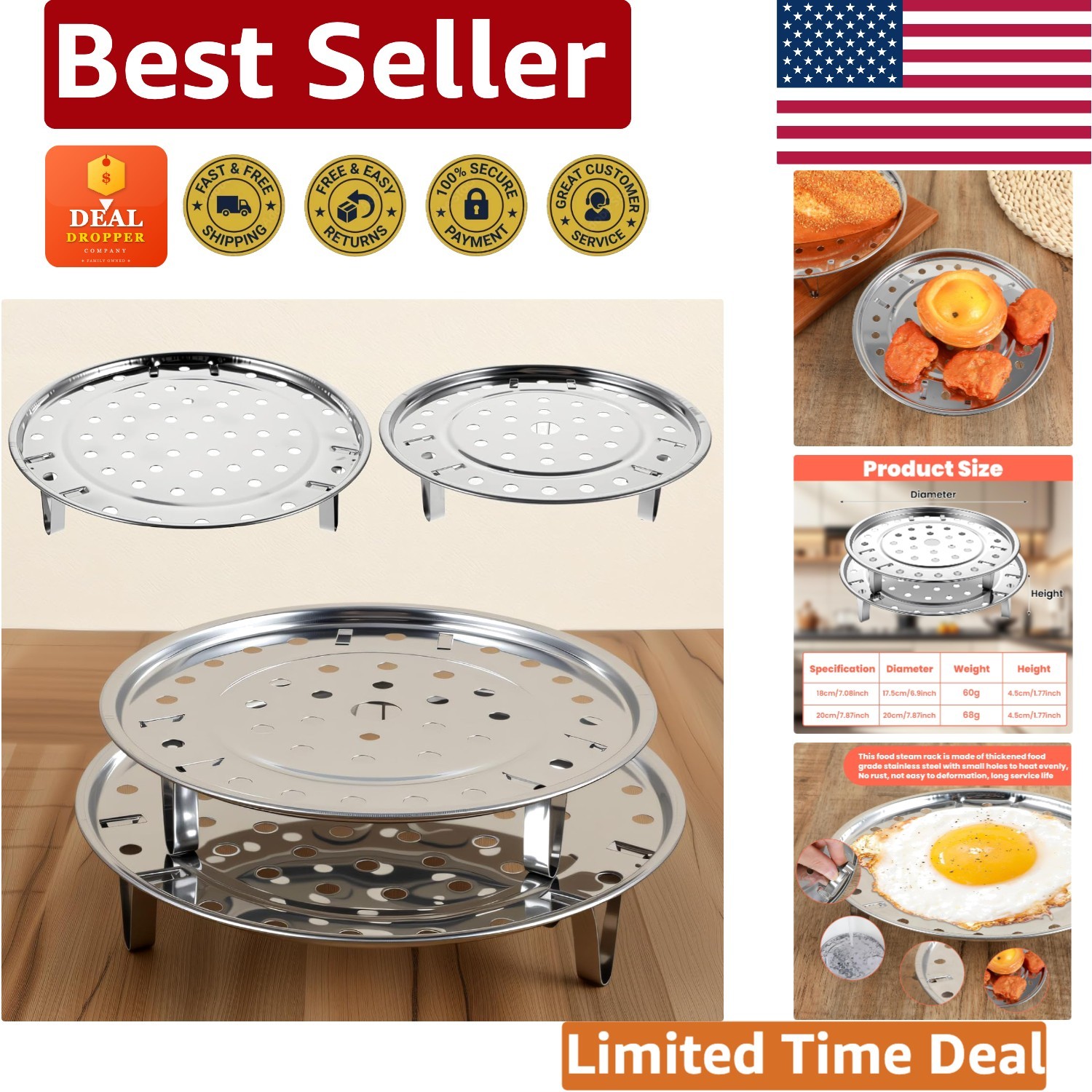 2PCS Stainless Steel Steamer Rack Set for Healthy Cooking & Effortless Cleanup