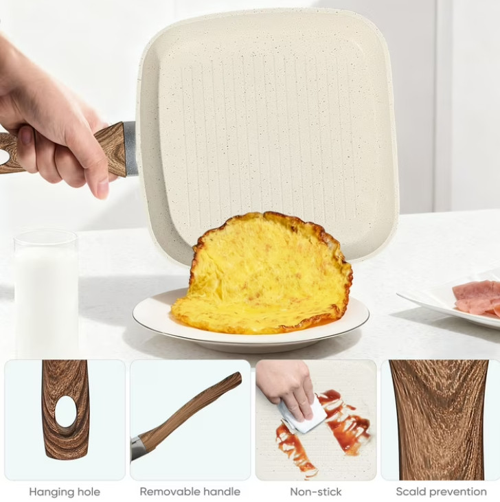 3 Piece Nonstick Grill Pans, Square Frying Pans Set with Stay Cool Handle ,