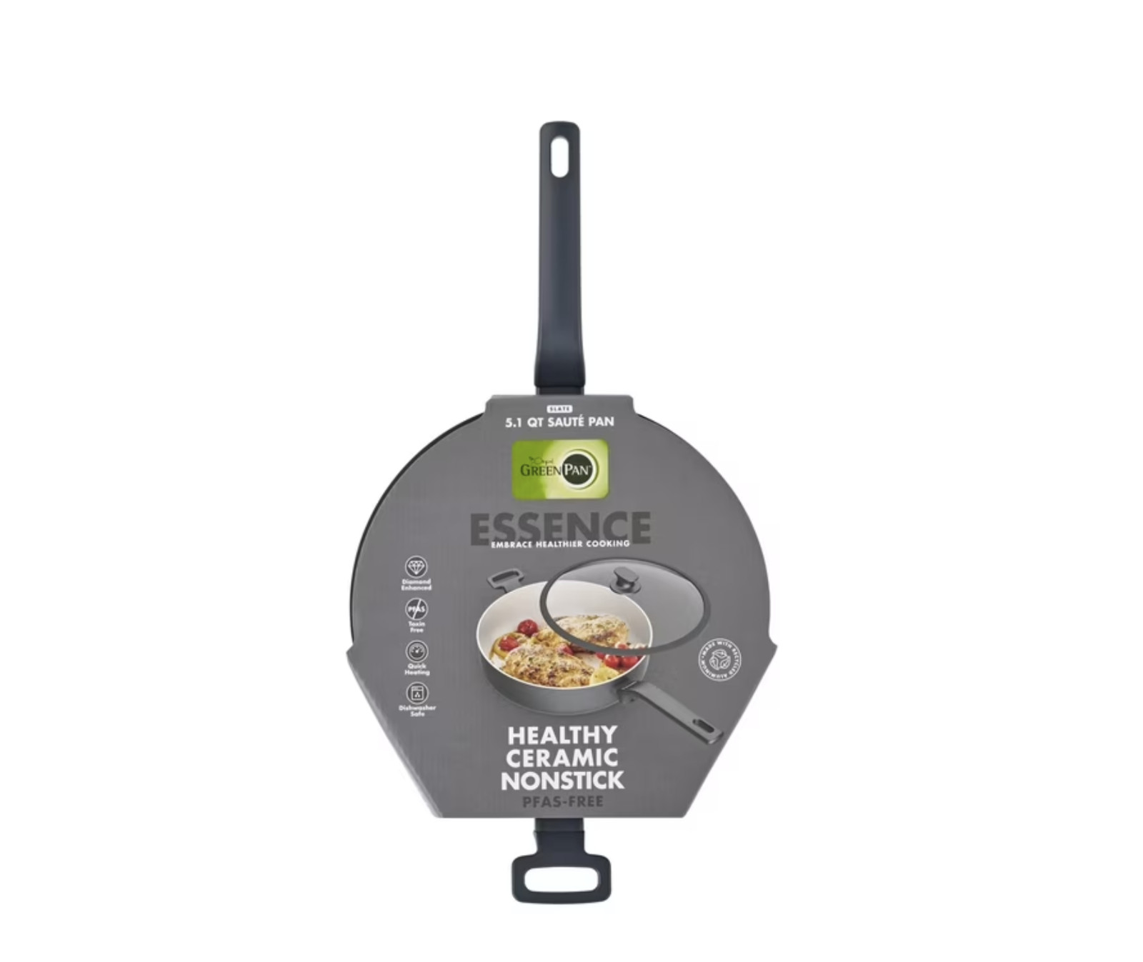 GreenPan Essence 5QT Jumbo Ceramic Nonstick Sauté Pan with Lid, Oven Safe NEW