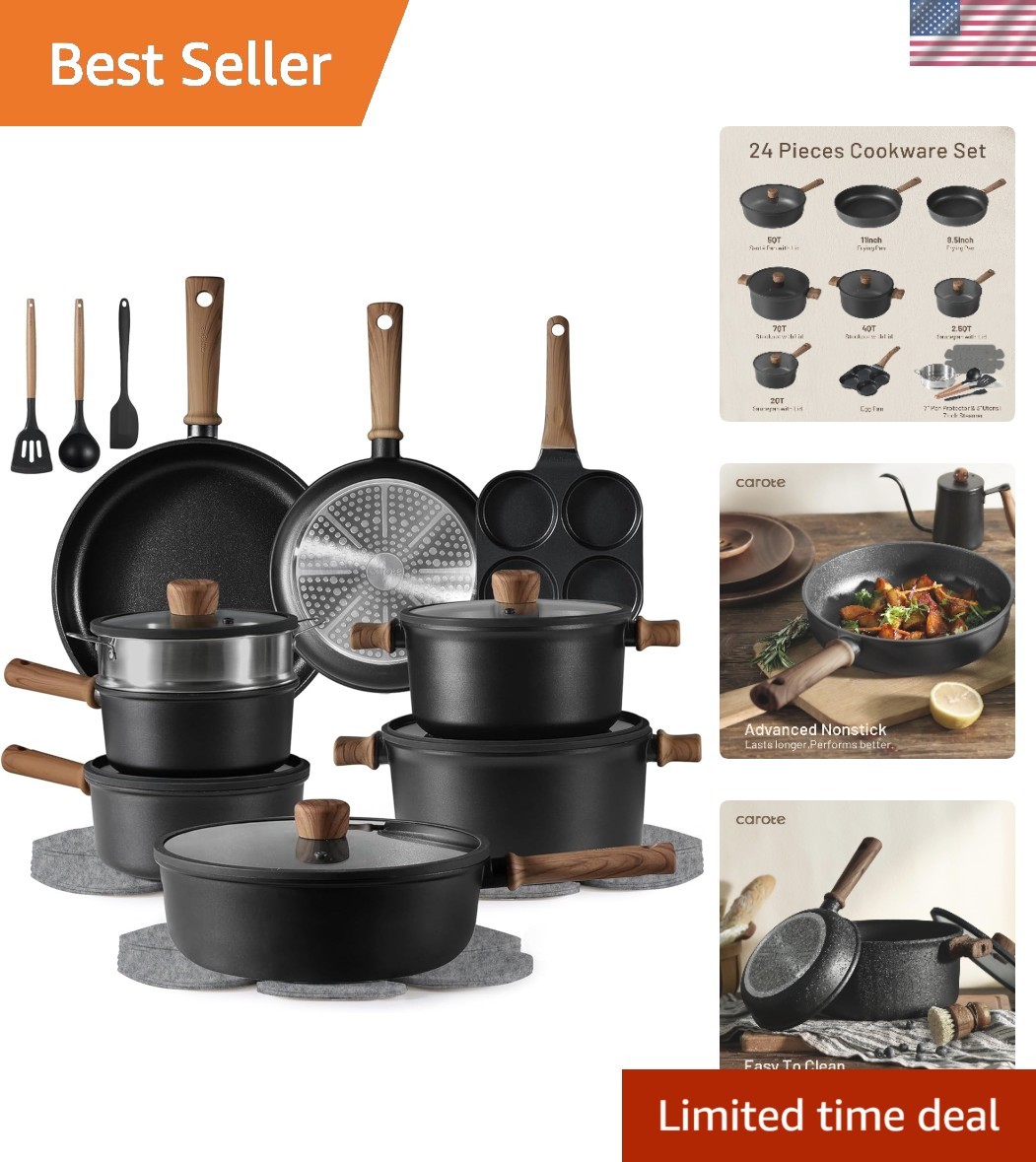 All-in-One 24-Pc Black Titanium Cookware Set for Induction & Gas Stovetops