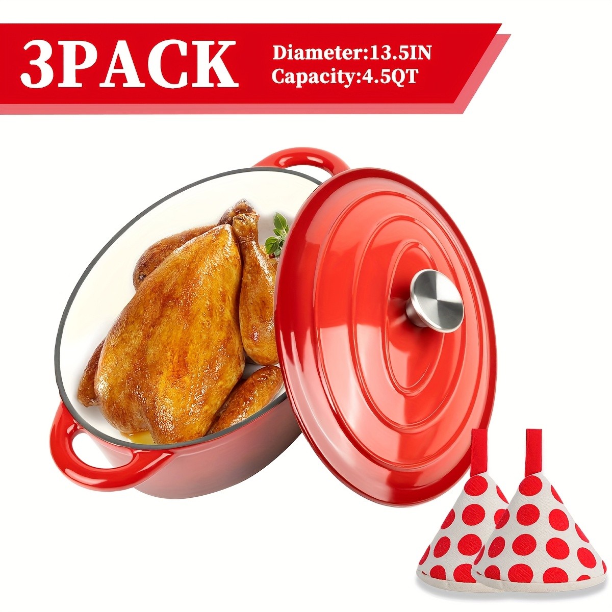 Enamel Stew Pot with Lid, Dutch Oven Pot 4.5QT,