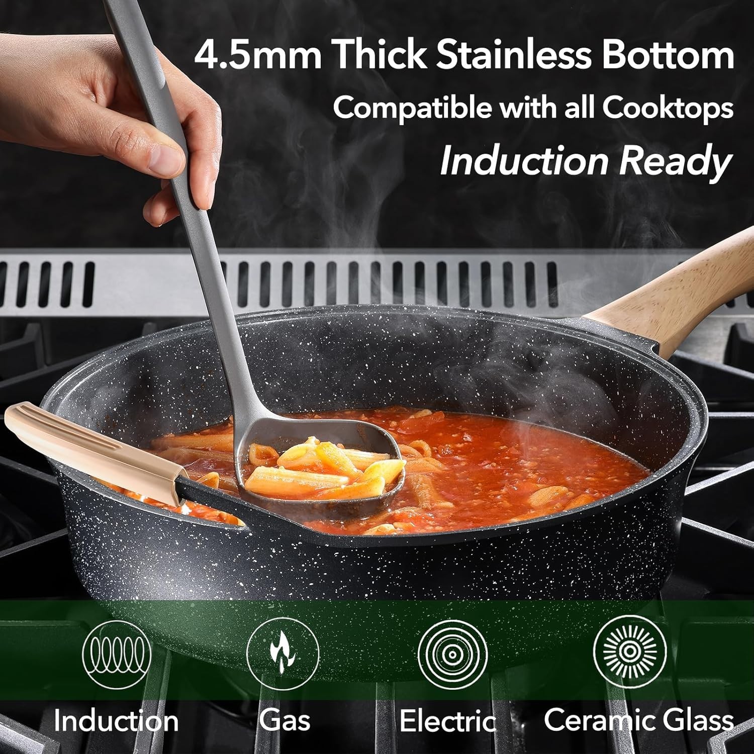 12 Inch Deep Nonstick Frying Pan with Lid 4.5 QT Swiss Granite Coating