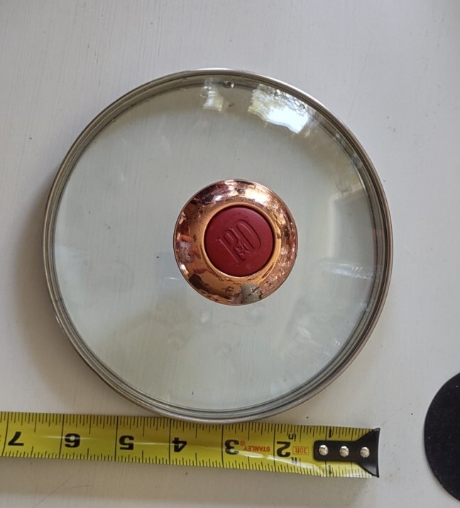 Paula Dean small pot pan lid Replacement glass Copper with Red Knob handle 6″