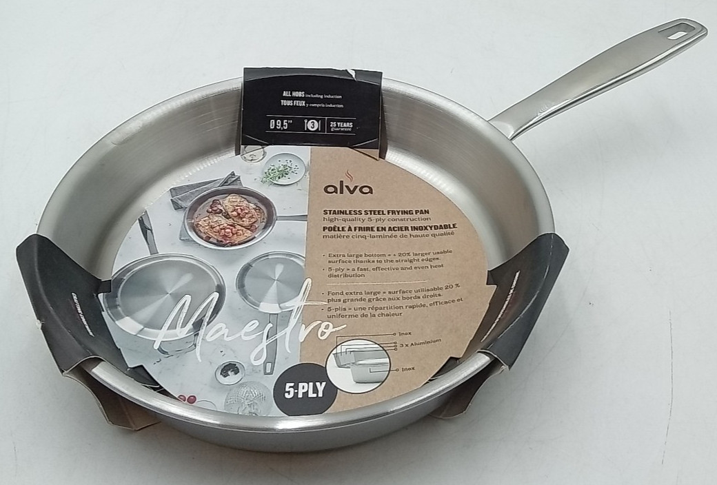 Alva Maestro 9.5″ 5-Ply Stainless Steel Frying Pan Non Toxic & Oven Safe