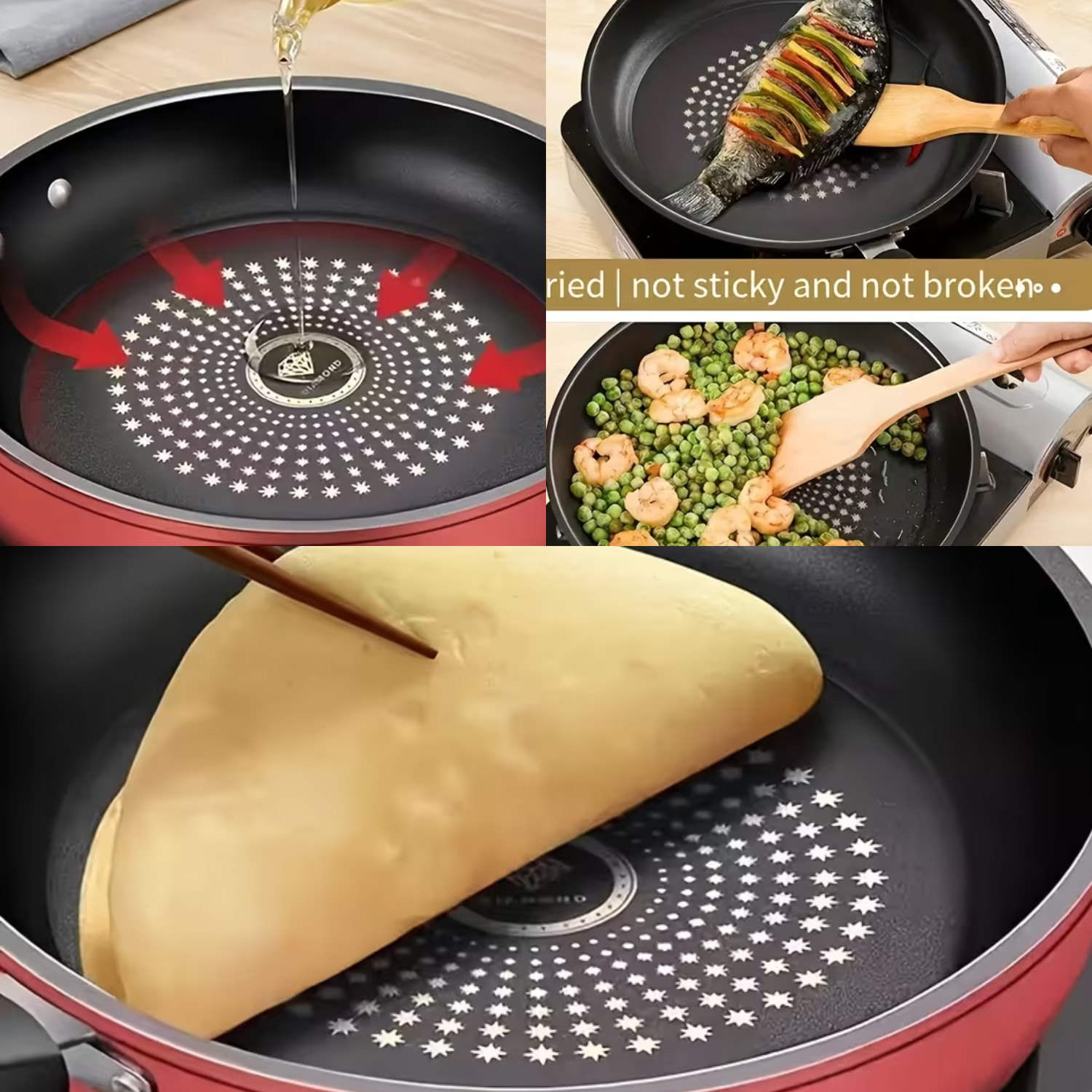 9.4″ Honeycomb Nonstick Frying Pan Food-Grade Stainless Steel Skillet w/ Spatula