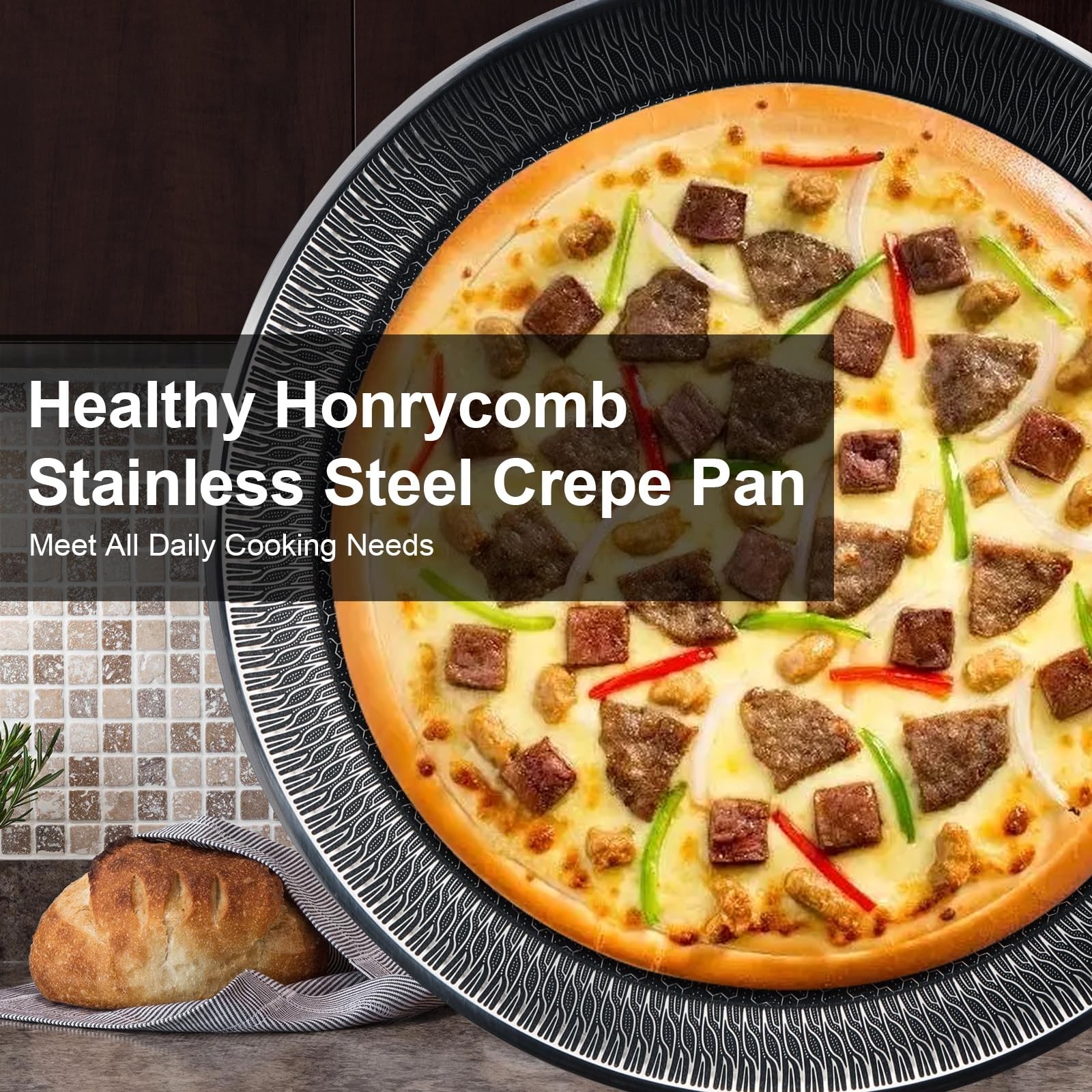 Nonstick Crepe Pan, 11Inch Stainless Steel Crepe Pan, Honeycomb Coating Flat Ski