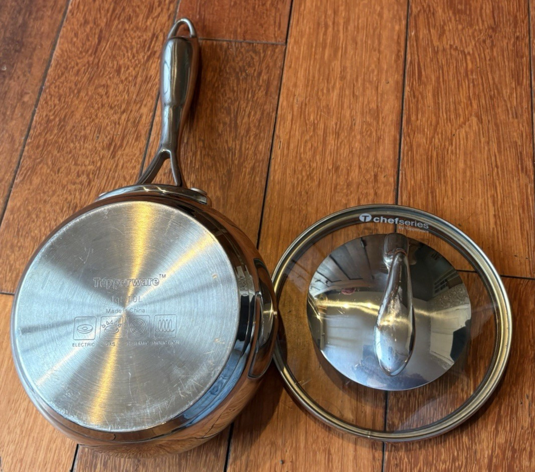 Tupperware Chef Series Non Stick 1 Qt 1.0LSauce Pan Stainless Steel Glass Lid