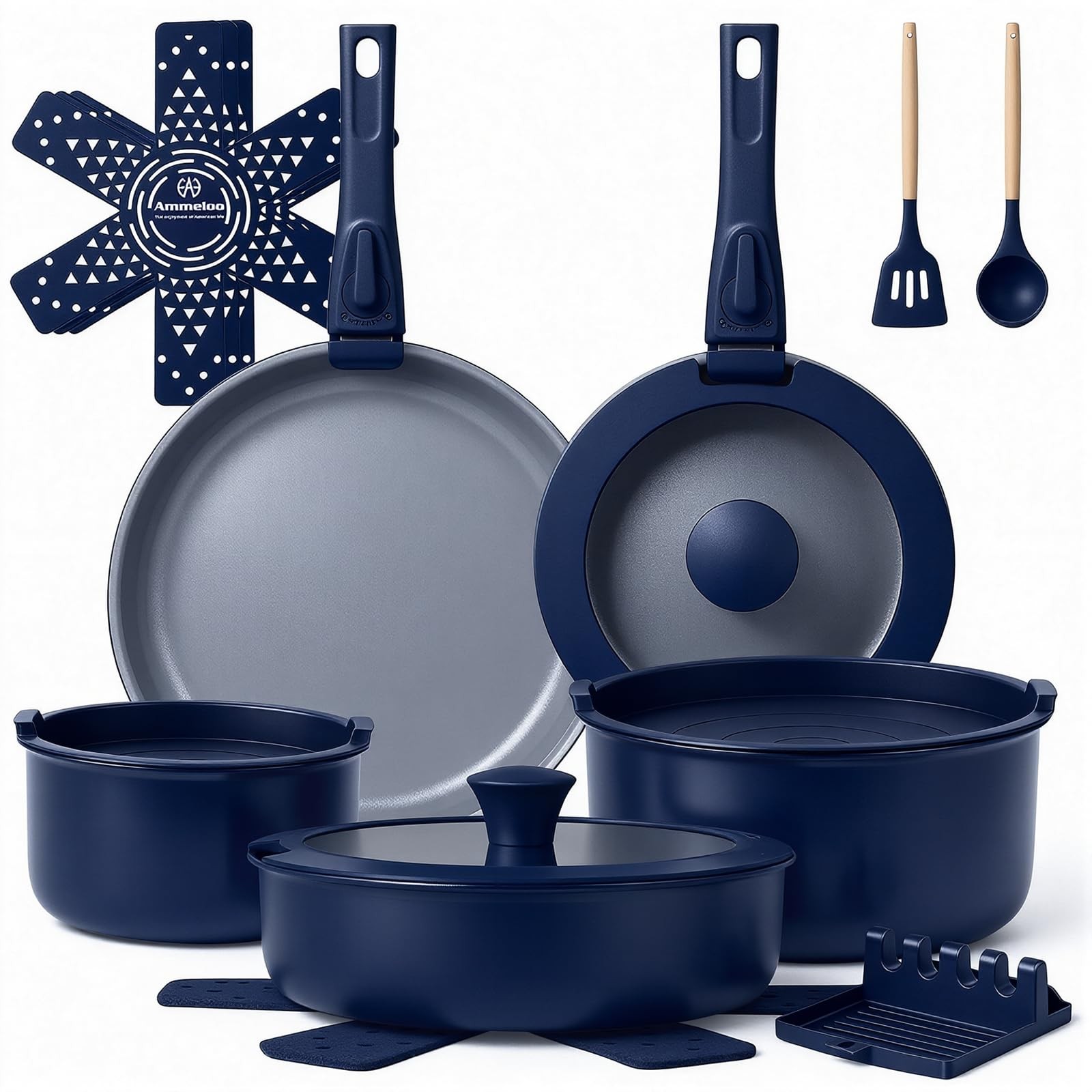 18-Piece Ceramic Pots and Pans Set Non Stick, Non Toxic Cookware Set with Remova