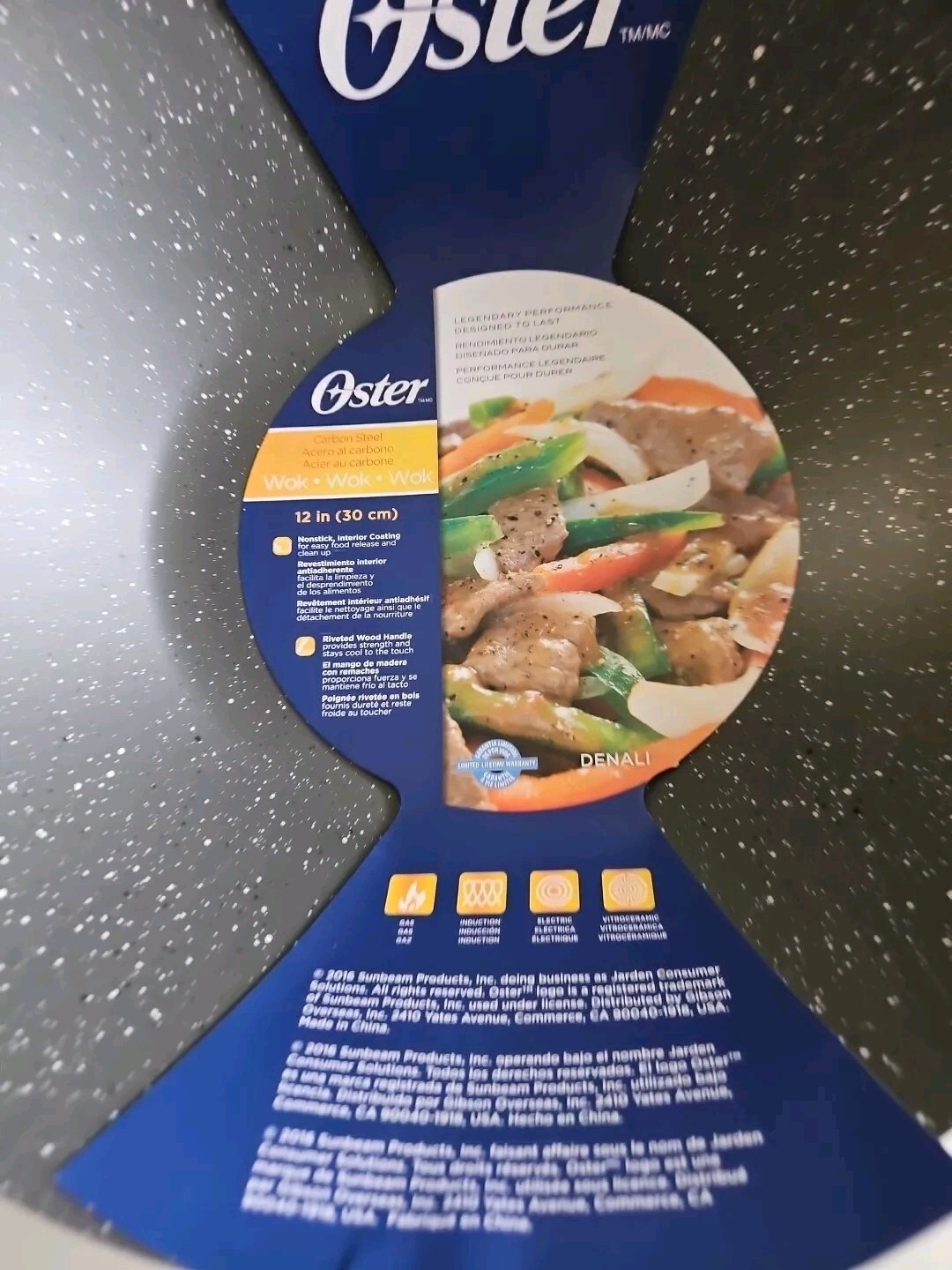 2, OSTER CARBON STEEL WOKS. 12 IN NON STICK SET OF 2. BLUE / GREEN FREE SHIPPING