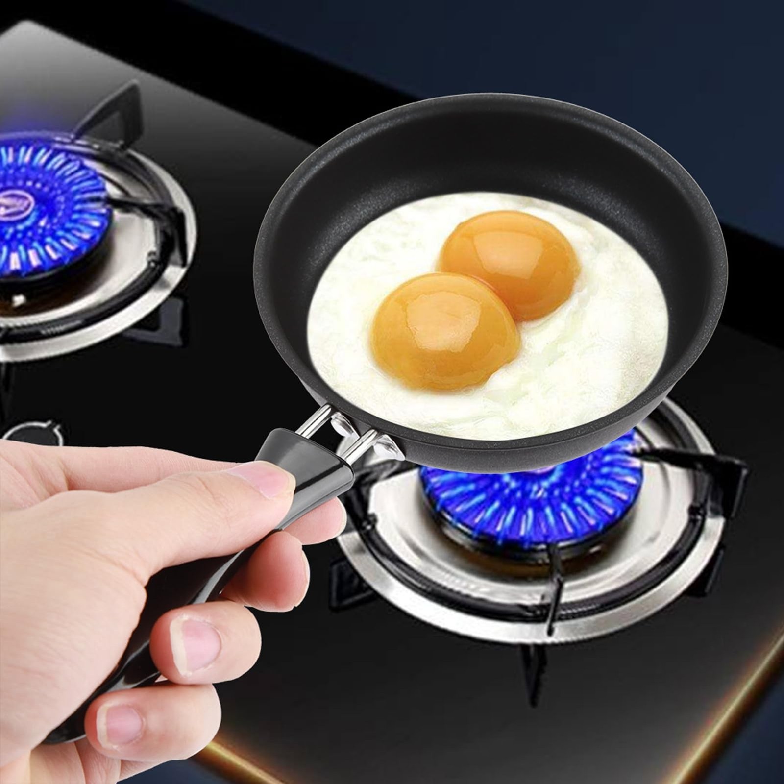 Black Small Nonstick Mini Frying Pan Skillet Handle Gas Cooktop 4.72 In 1 PCS