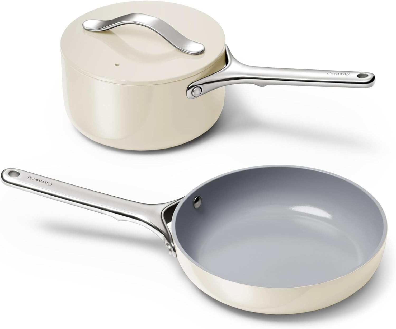 Non-Stick Mini Cookware Set – Ceramic Fry Pan & Saucepan – Oven Safe Cream