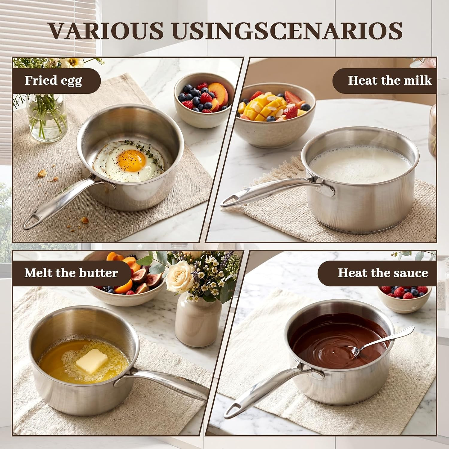 Pure No Coating Lightweight Milk Pot Compatible with All Stovetops for