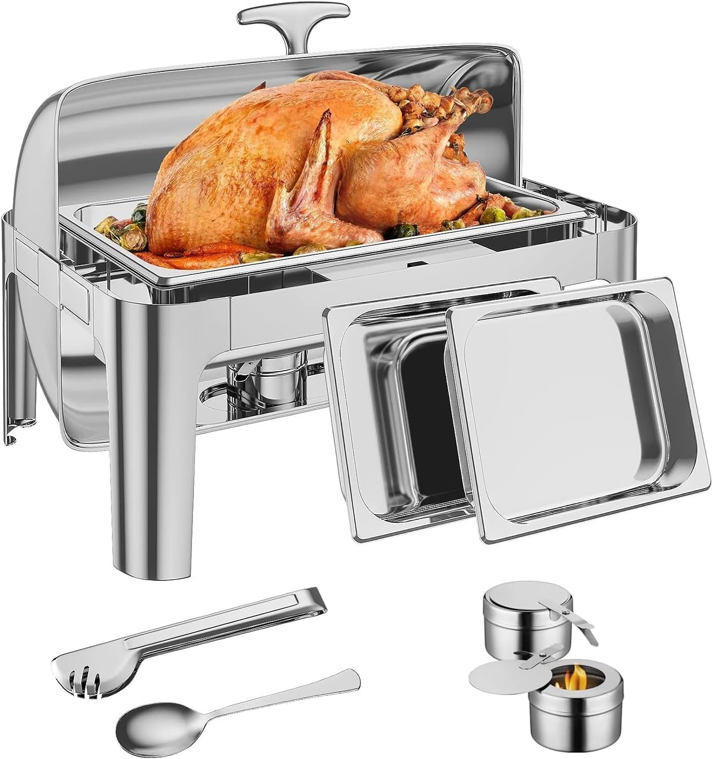 Garvee 9QT Rectangular Roll Top Chafing Dish Set Stainless Steel Buffet