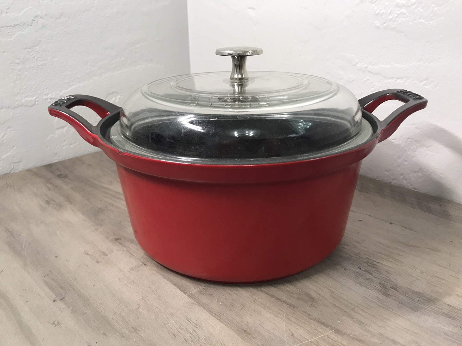 STAUB Cast Iron 2.5 qt Braiser with Glass Lid Dutch Oven Cherry Red 9”