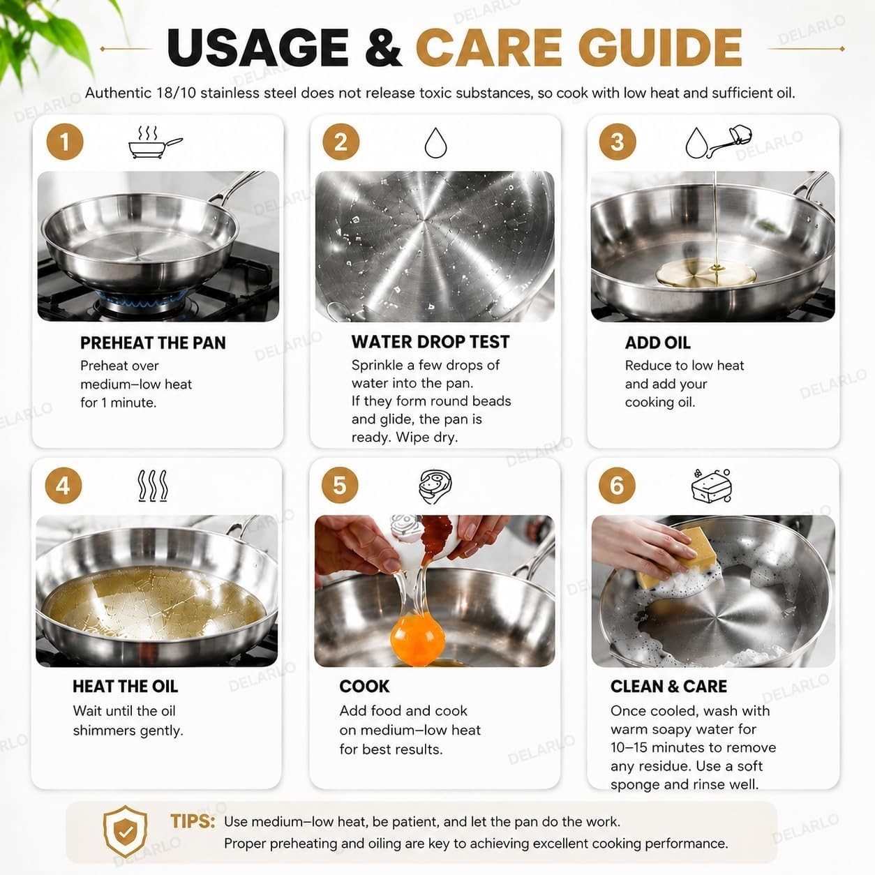 Tri-Ply Stainless Steel Pan, 18/10 Frying Pan, Oven Safe Up to 600°F, Nontoxi…