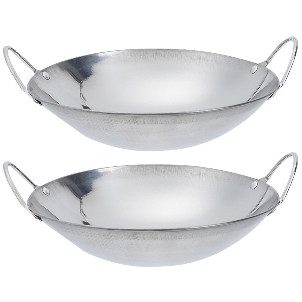 2 Pcs Frying Wok Stainless-steel Cookware for Electric Stove Top