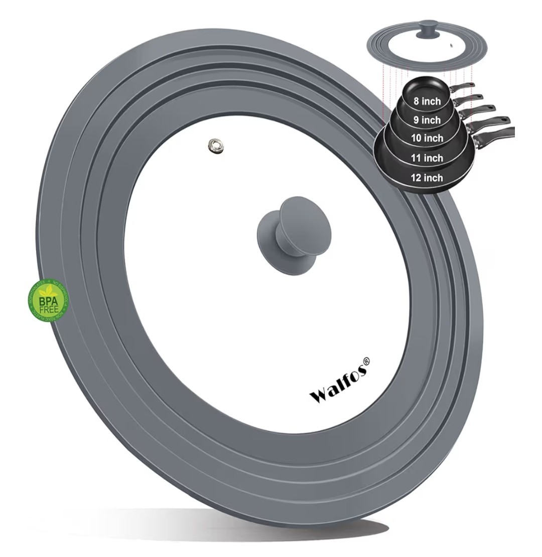 Walfos Universal Lid for Pots, 8″-12″Pans and Skillets – Tempered Glass Pan Lid
