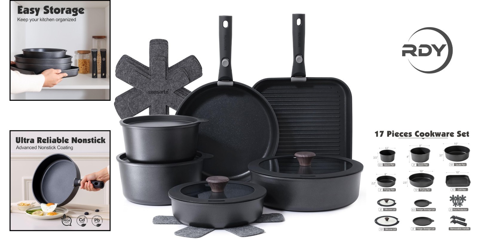 All-Inclusive 17-Piece Cookware Set: Stackable, Lightweight & Safe for Any Stove