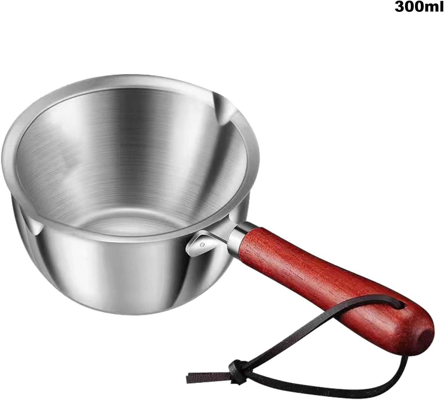 Butter Warmer Pot Stainless Steel Milk Warmer with Wooden Handle for Seafood,