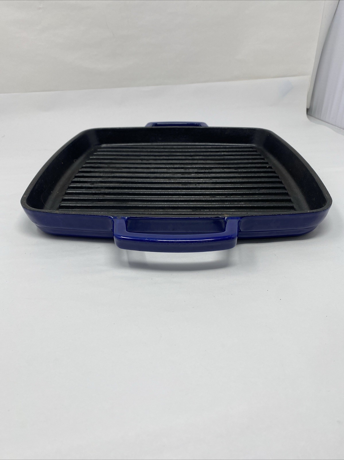 Martha Stewart Cast Iron Square Grill Pan Blue Enamel Double Handles