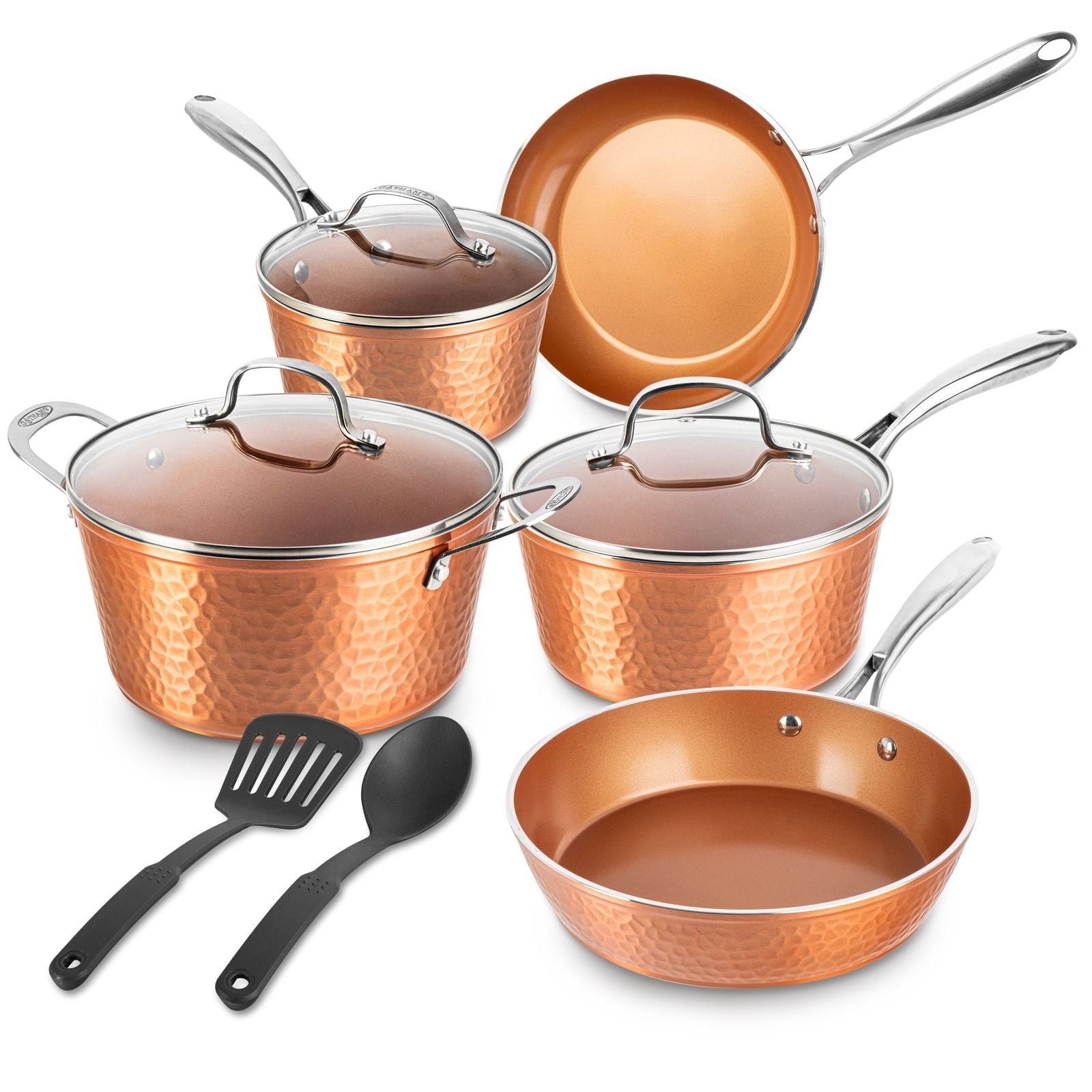 Gotham Steel Diamond Hammered 10pc Ceramic Nonstick Cookware Set Copper