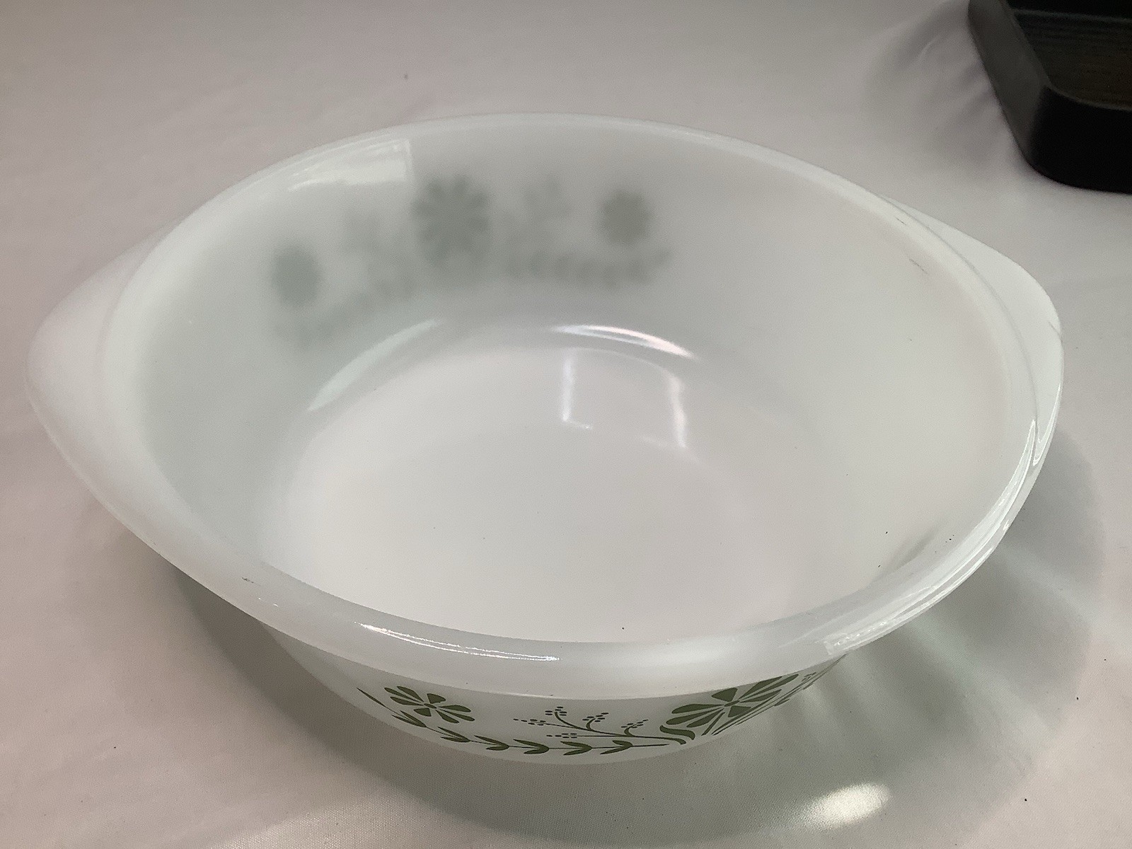 Vintage Glasbake 8.5″ Green Daisy Casserole Dish NO Lid 2 Qt USA J514 Ovenware