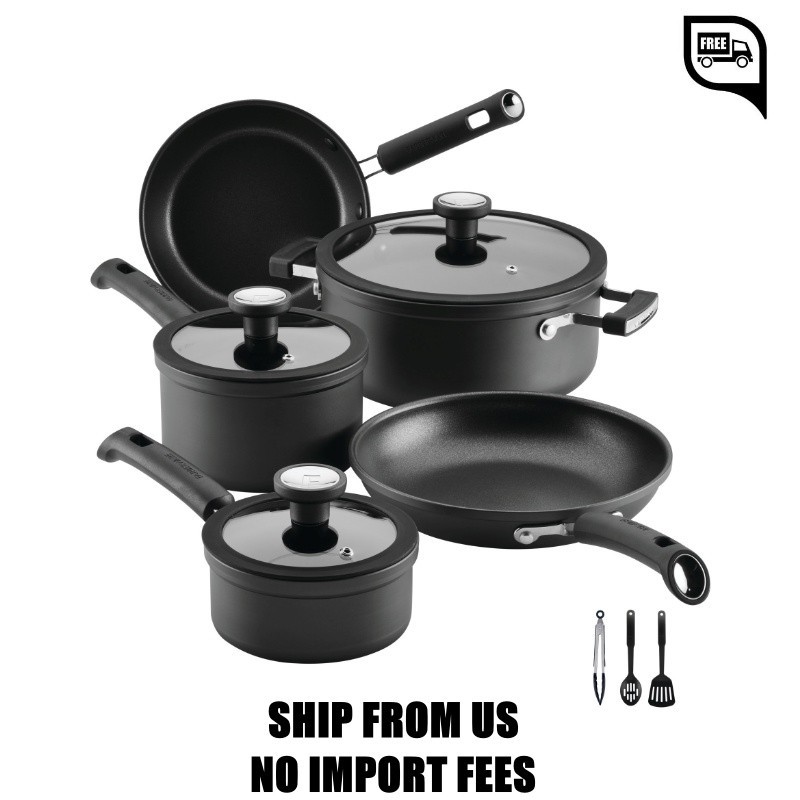 Farberware TrueCook 12pc Cookware Set, Dishwasher and Oven Safe, Black
