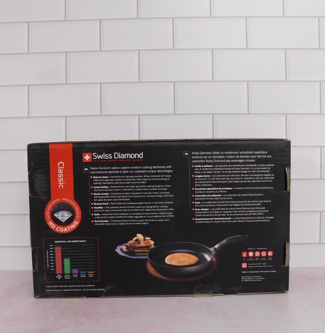 Swiss Diamond Classic HD Nonstick Fry Pan with Glass Lid, 9.5 Inch – NEW