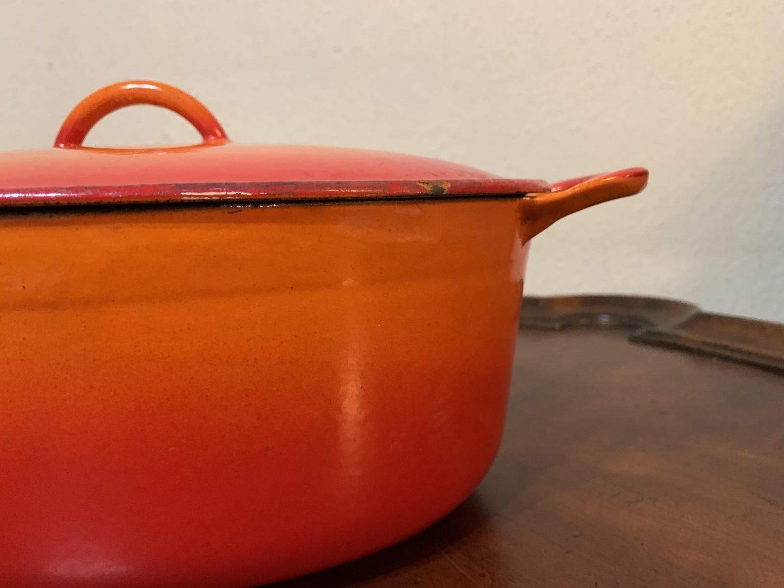 Descoware Cast Iron Enameled Flame Orange Oval Dutch Oven 4 qt Casserole Belgium