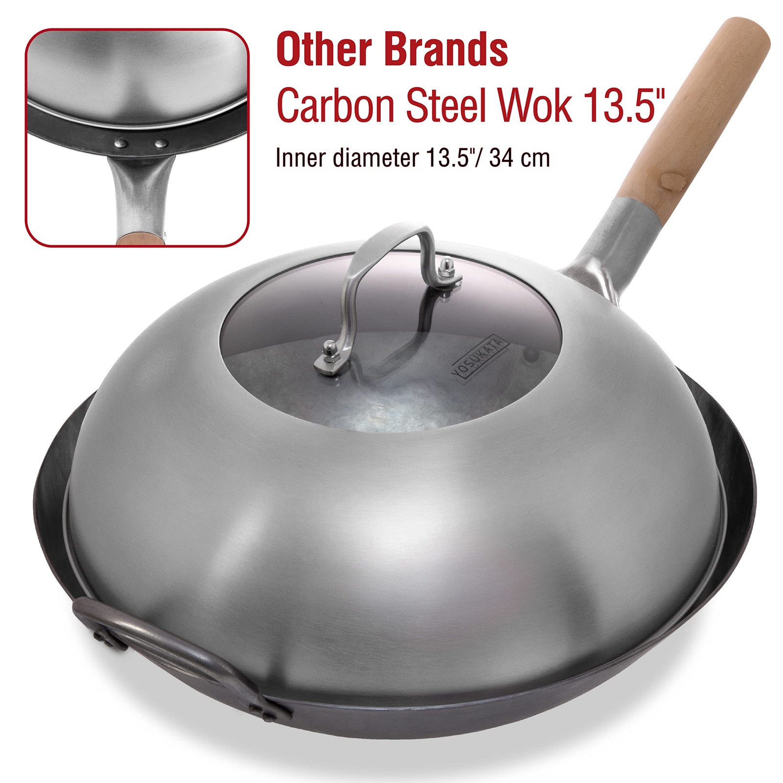 Wok Lid 12.8 In for 13.5-In Wok – Premium Stainless Steel Cover with Tempered…