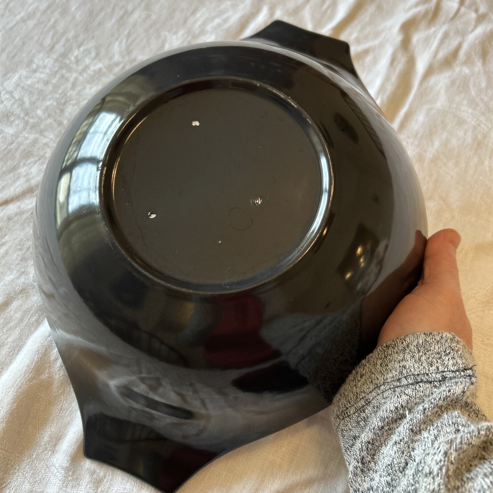 Monterey Pottery Casserole Dish OS Black Lidded Side Handles Retro Kitchen