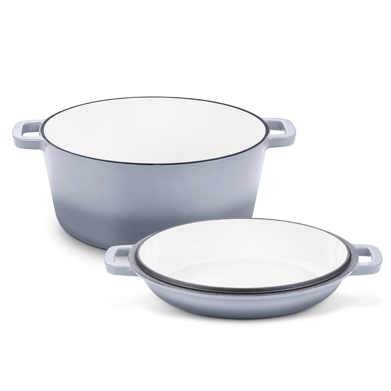 Teamfar 5 Quart Enameled Cast Iron Dutch Oven 2-In-1 Dutch Oven Pot Cookware