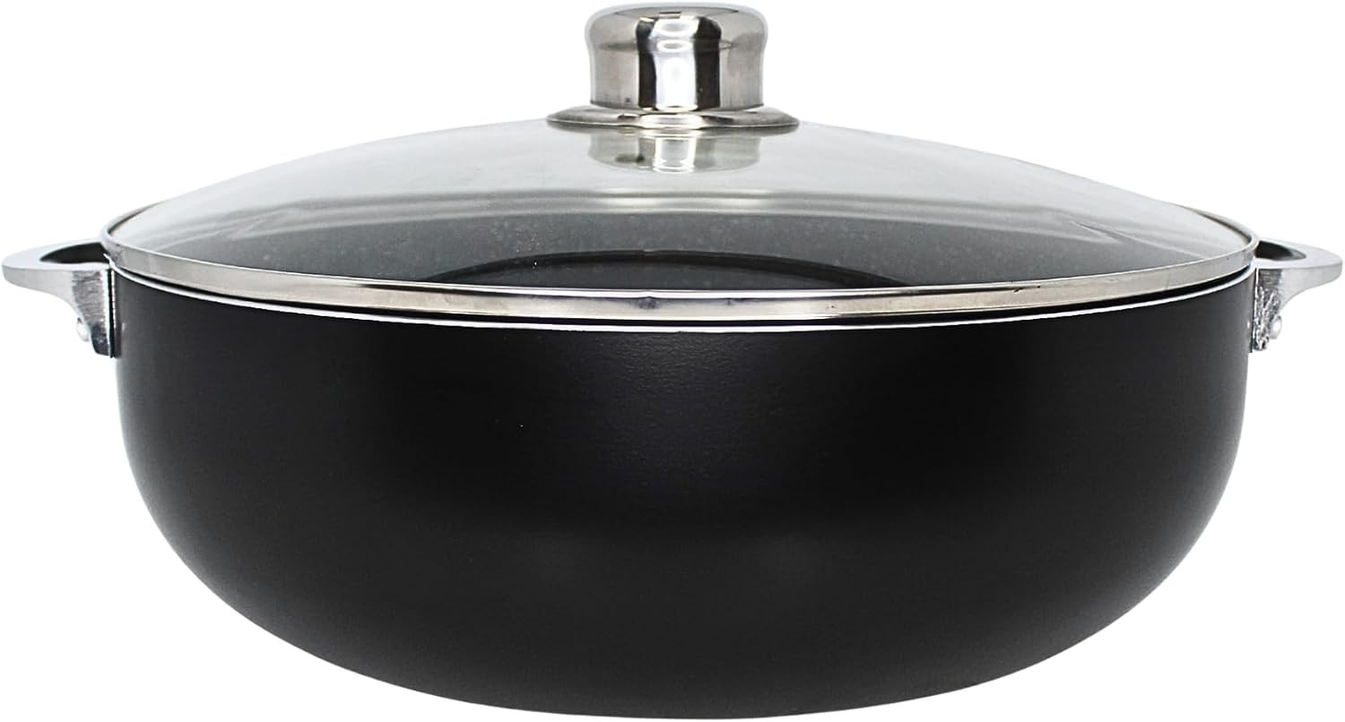 9.0qt Aluminum Speckled Black Ceramic Caldero W/ Glass Lid Black