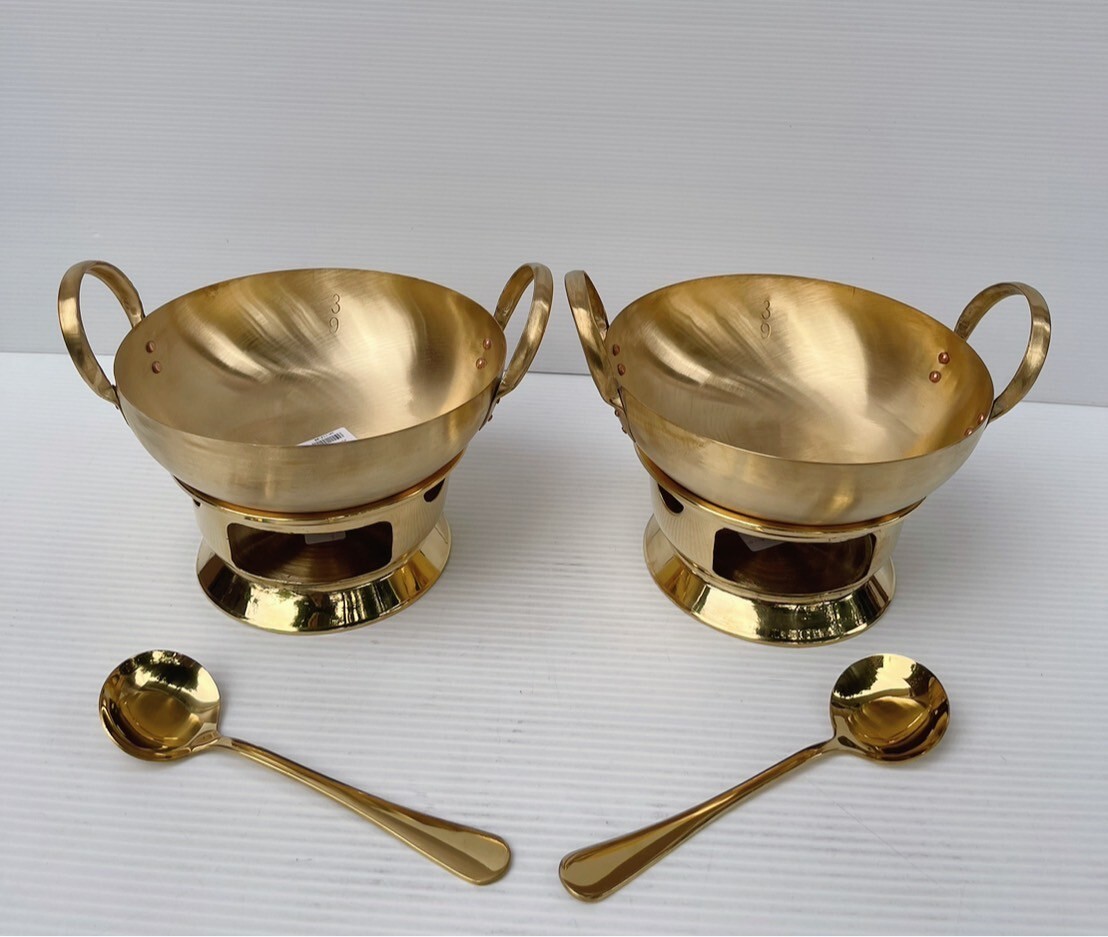 Thai Traditional Wok Brass No.9 & Stove Burner 6 in Set Small for Food Dessert