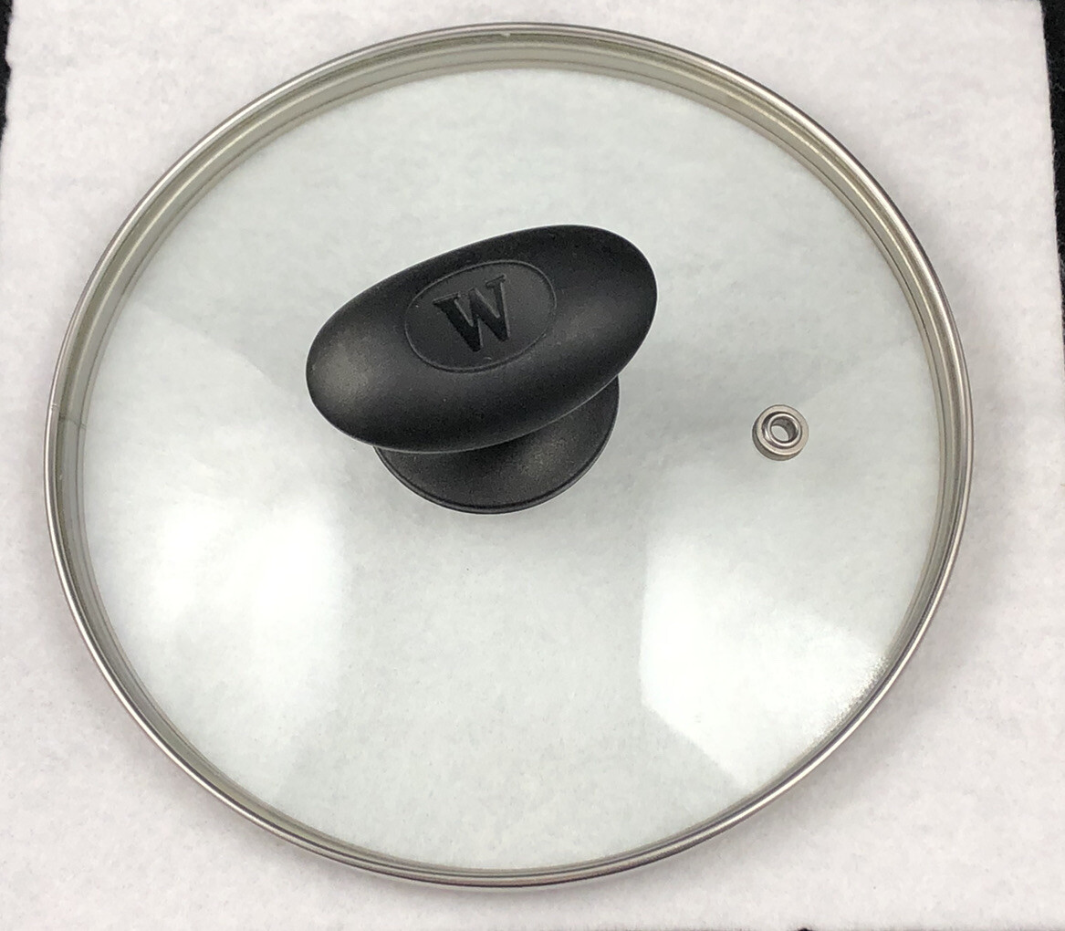GLASS REPLACEMENT LID ONLY BLACK KNOB “W” WITH VENT HOLE & RAISED BAND 7″
