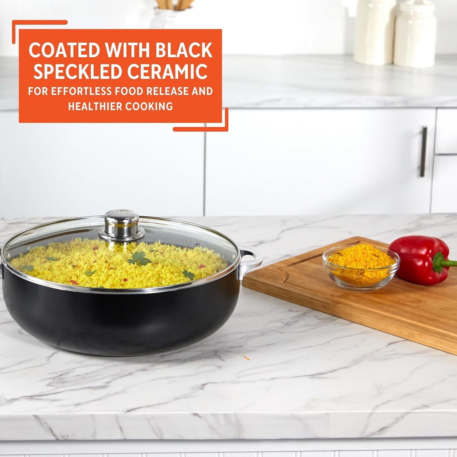 9.0qt Aluminum Speckled Black Ceramic Caldero W/ Glass Lid Black