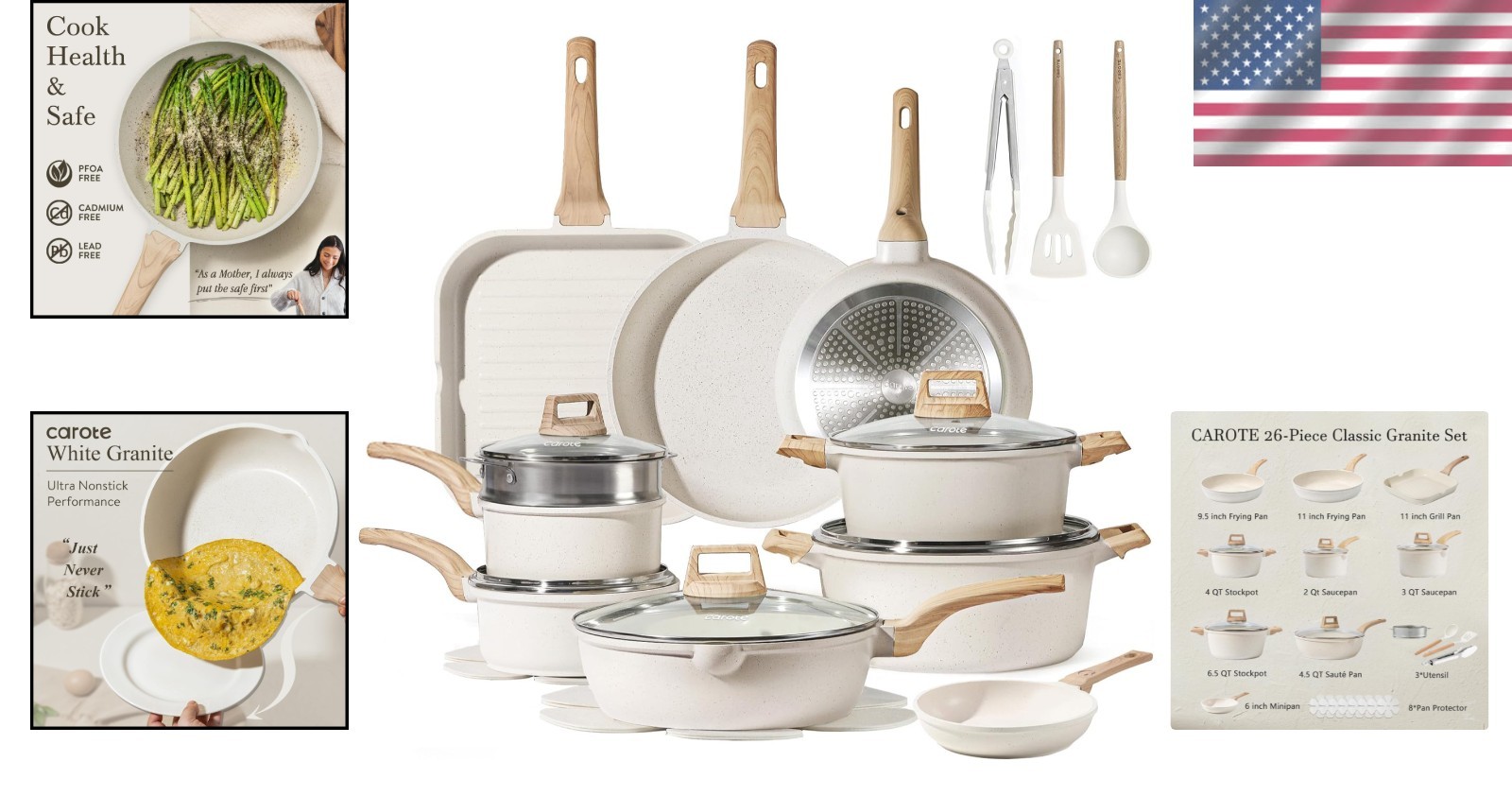 Lightweight 26-Piece Cookware Set with Nonstick Performance & Elegant Design