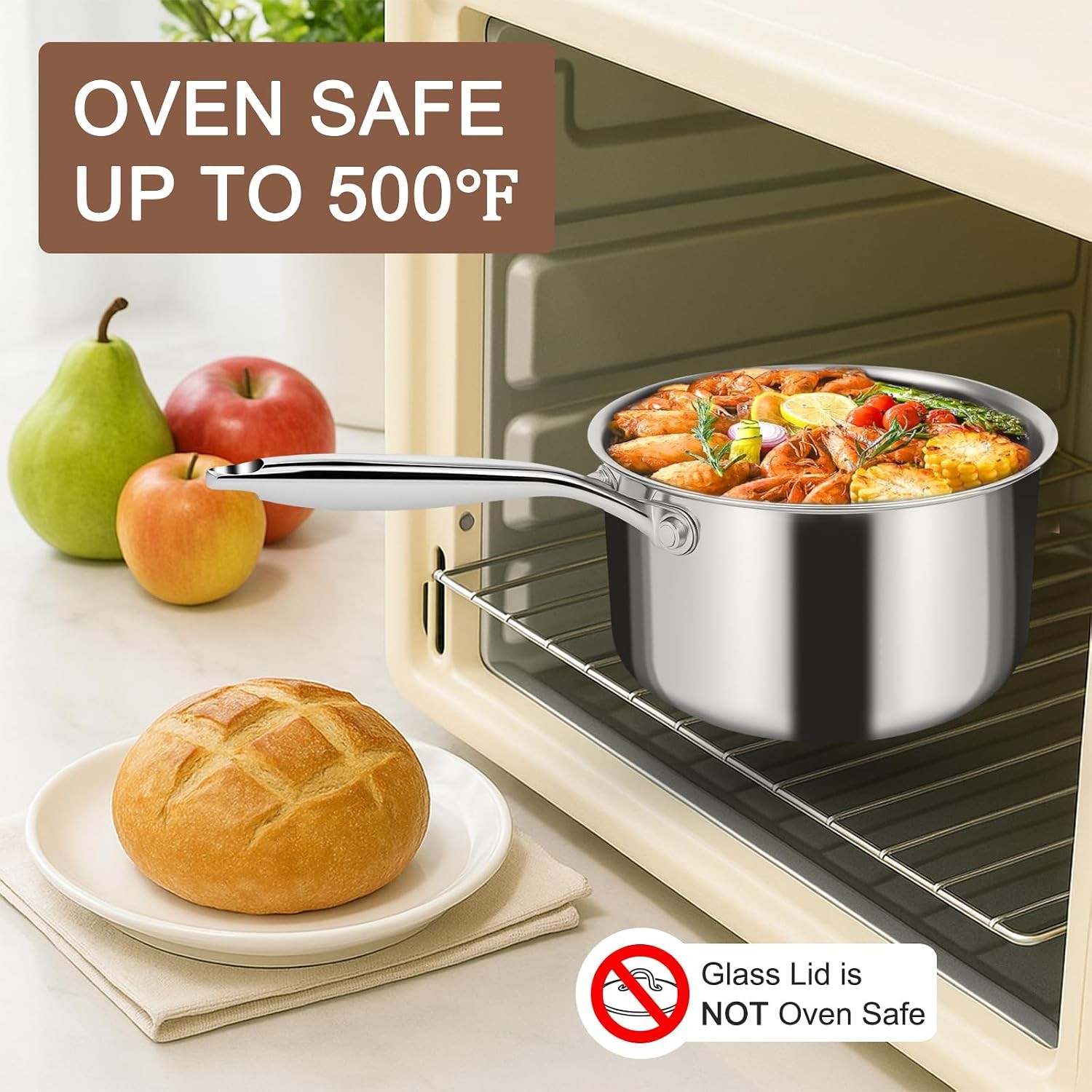 EWFEN 1 & 2 Qt 3-Ply Stainless Steel Saucepan Set, Induction Safe