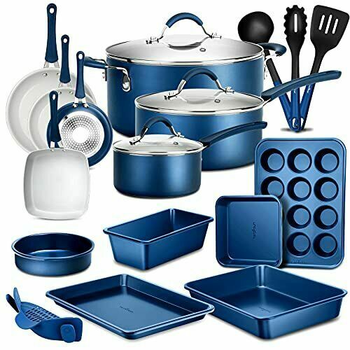 NutriChef NCCW20SBLU 20-Piece Nonstick Kitchenware Pots & Pans Set