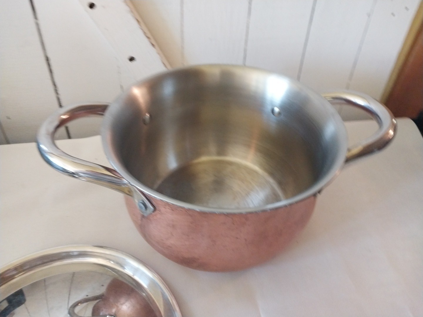 La Sera Hammered Cookware Copper Pot Collection De Luxe Copper Triply w/Lid