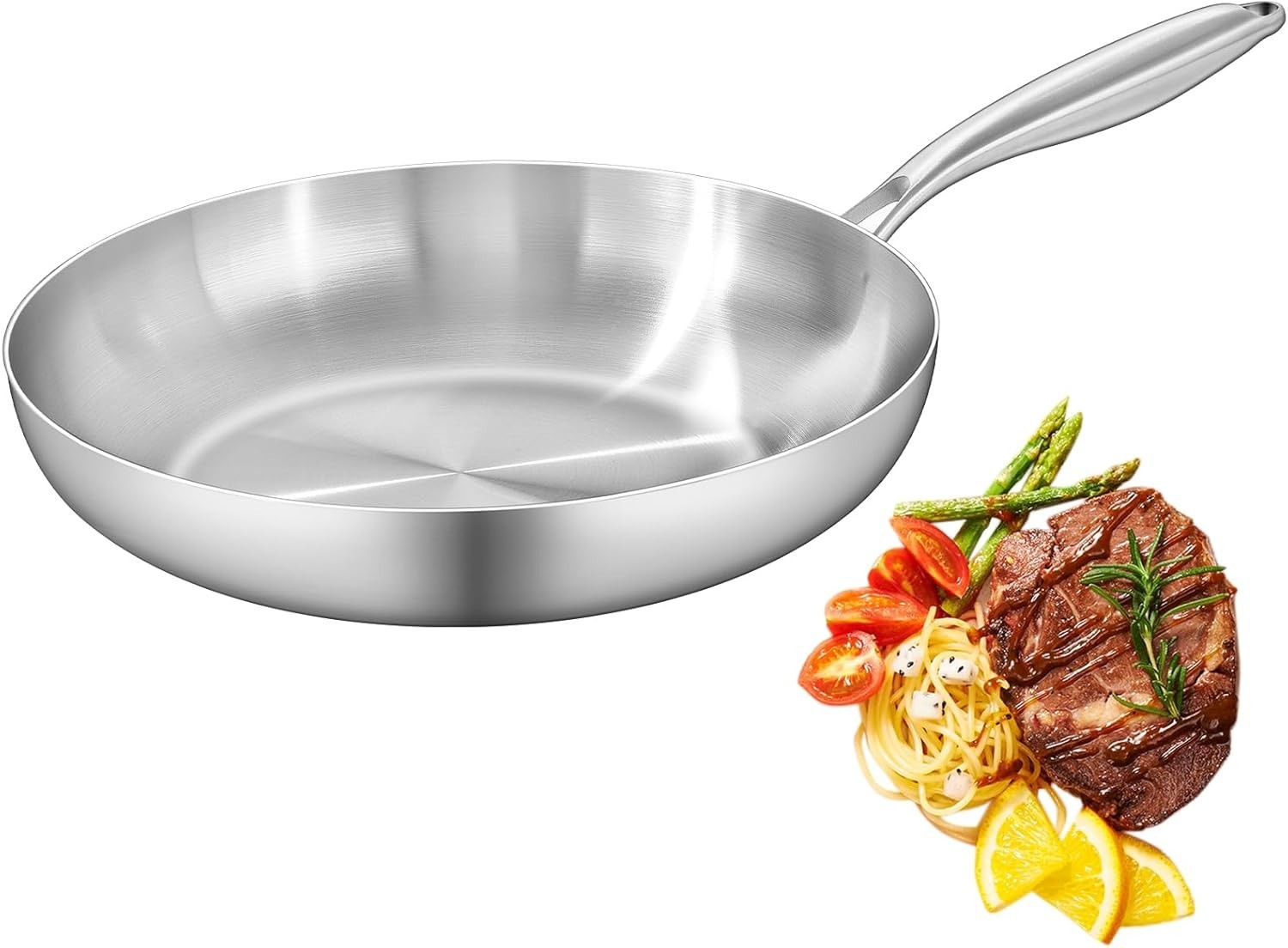 GIUOIDUO 12 Inch Tri-Ply Stainless Steel Frying Pan, Skillet, pan, Induction …