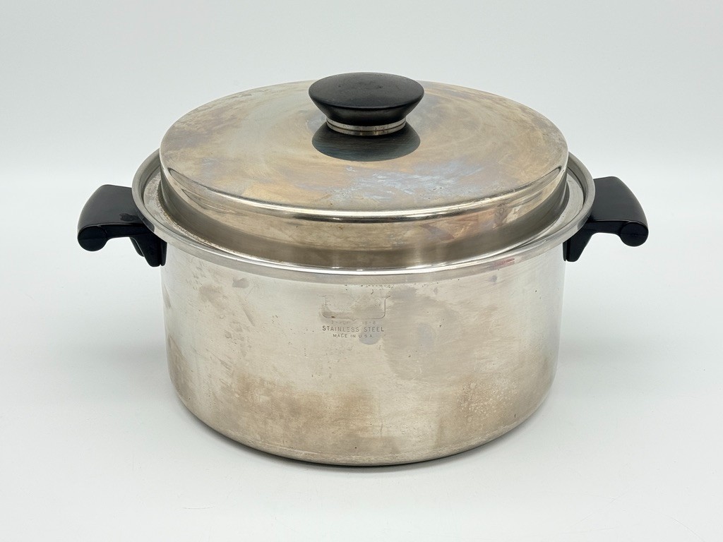 Vintage EMDEKO 18-8 Tri-Clad Stainless Steel 10-1/2″ 5 Qt Quart Stock Pot w/ Lid