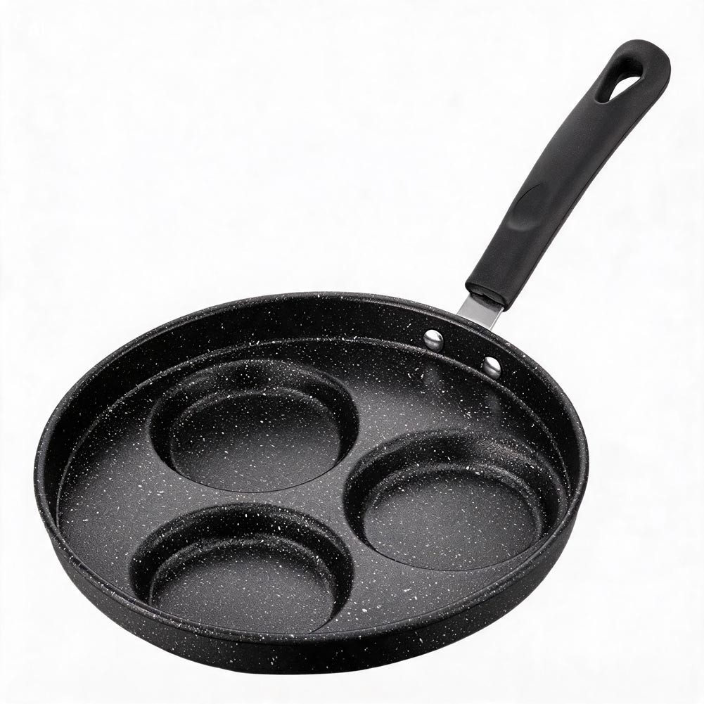 Black Stone Coated 4 Hole Griddle Pan 23cm for Omelettes Egg Patties Cooking