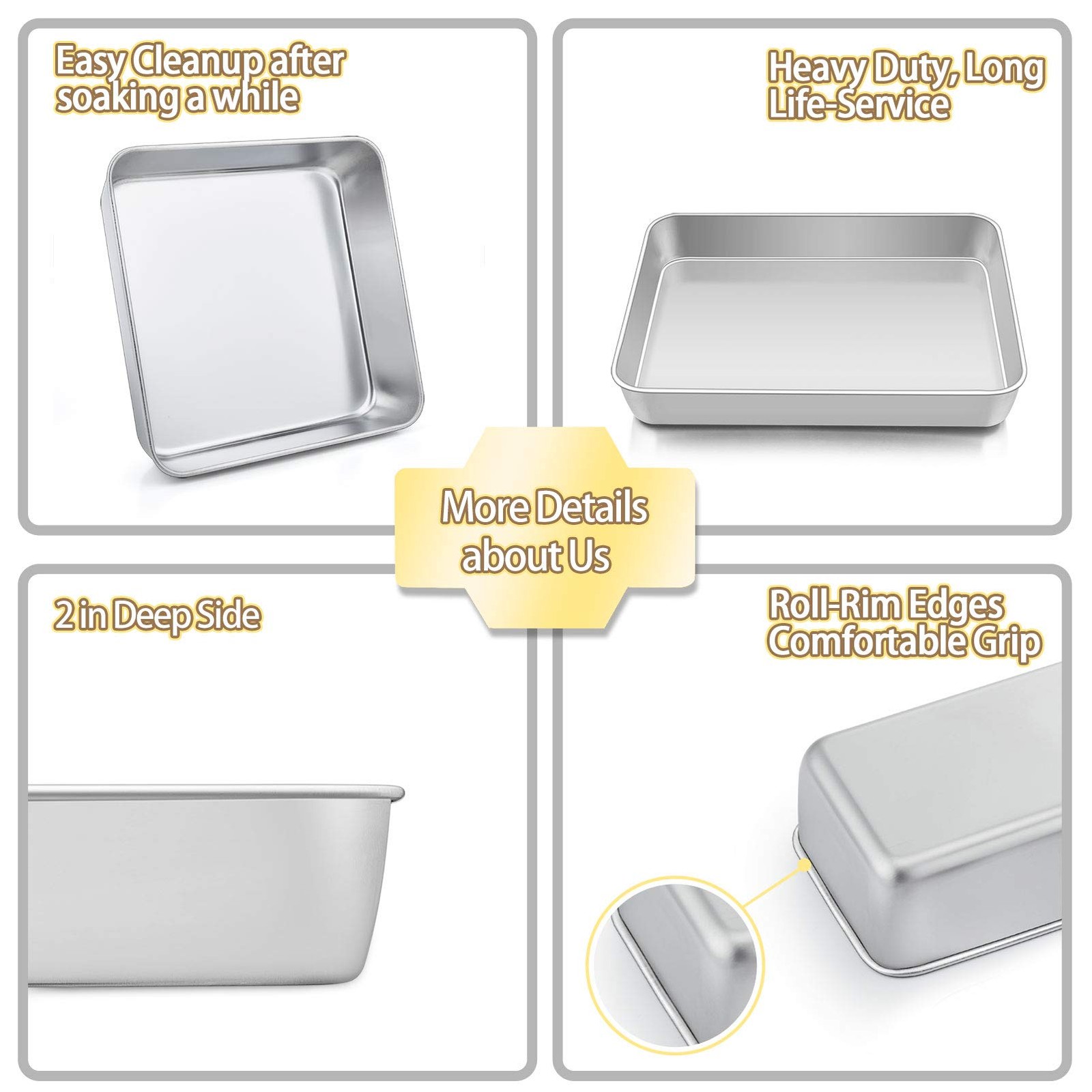 TeamFar Stainless Steel Bakeware Set of 8, Baking 12⅖” x 9¾”x 2”, Silver