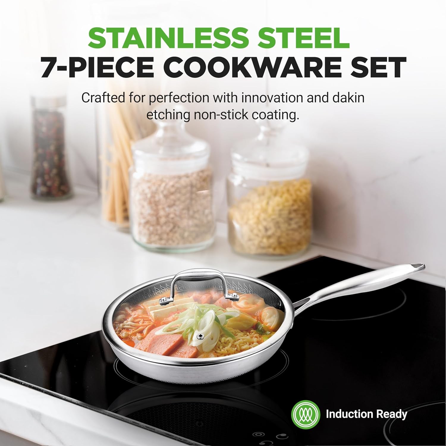 Nutrichef 7 Piece Stainless Steel Cookware Set Non Stick Ergonomic Handles