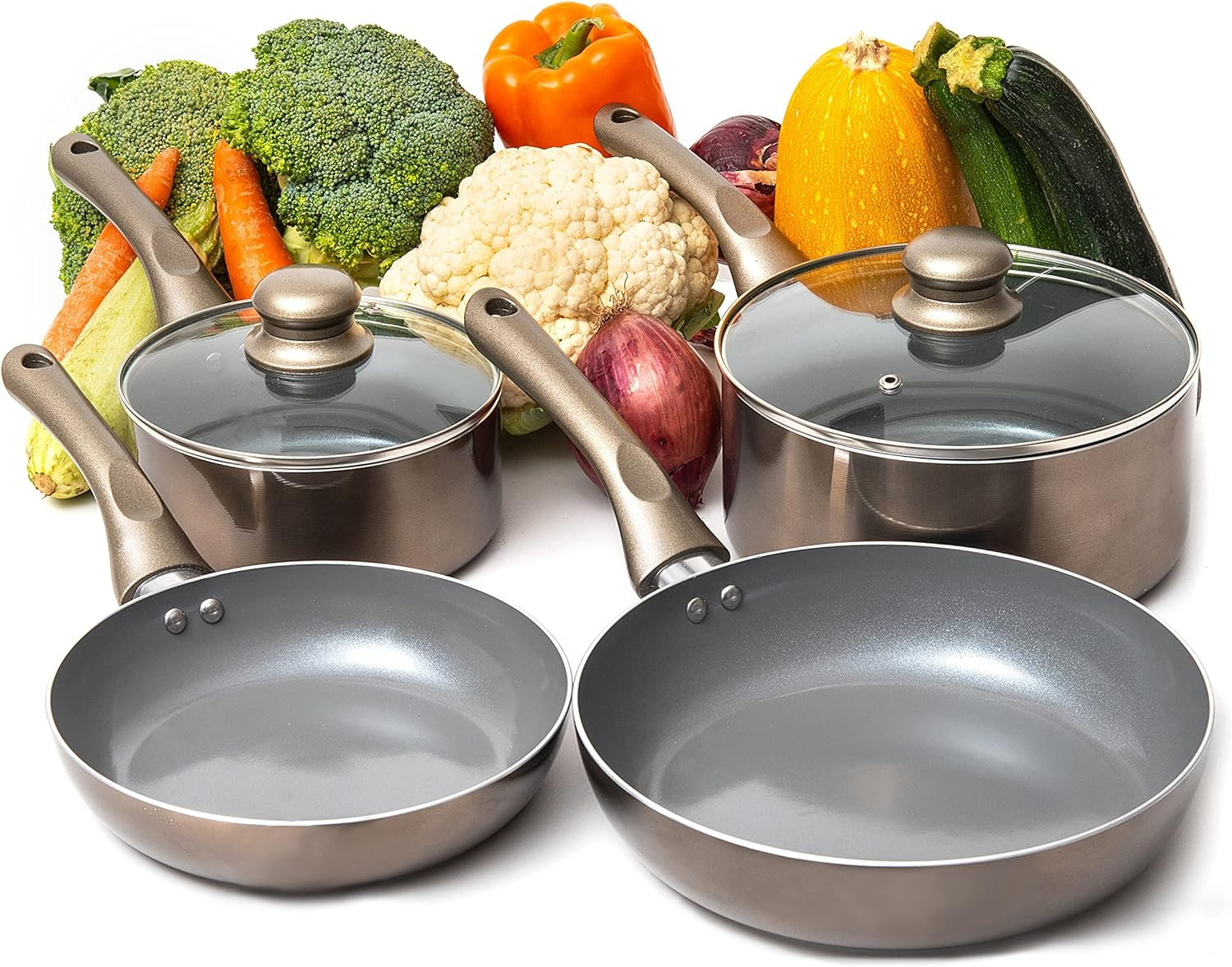 Nonstick 6-Piece Cookware Set with Glass Lids & Stay-Cool Handles – Dark Grey