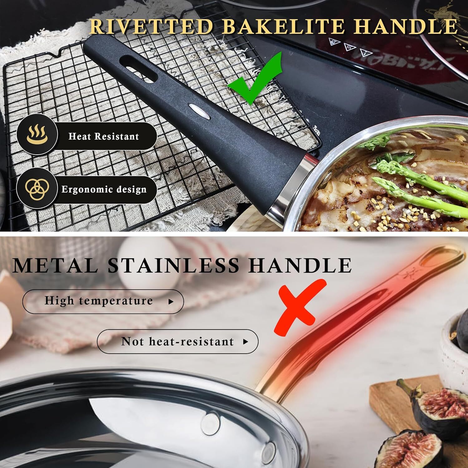 Stainless Steel Pots and Pans Set Nonstick 6-Piece Kitchen Cookware Sets w/Stay